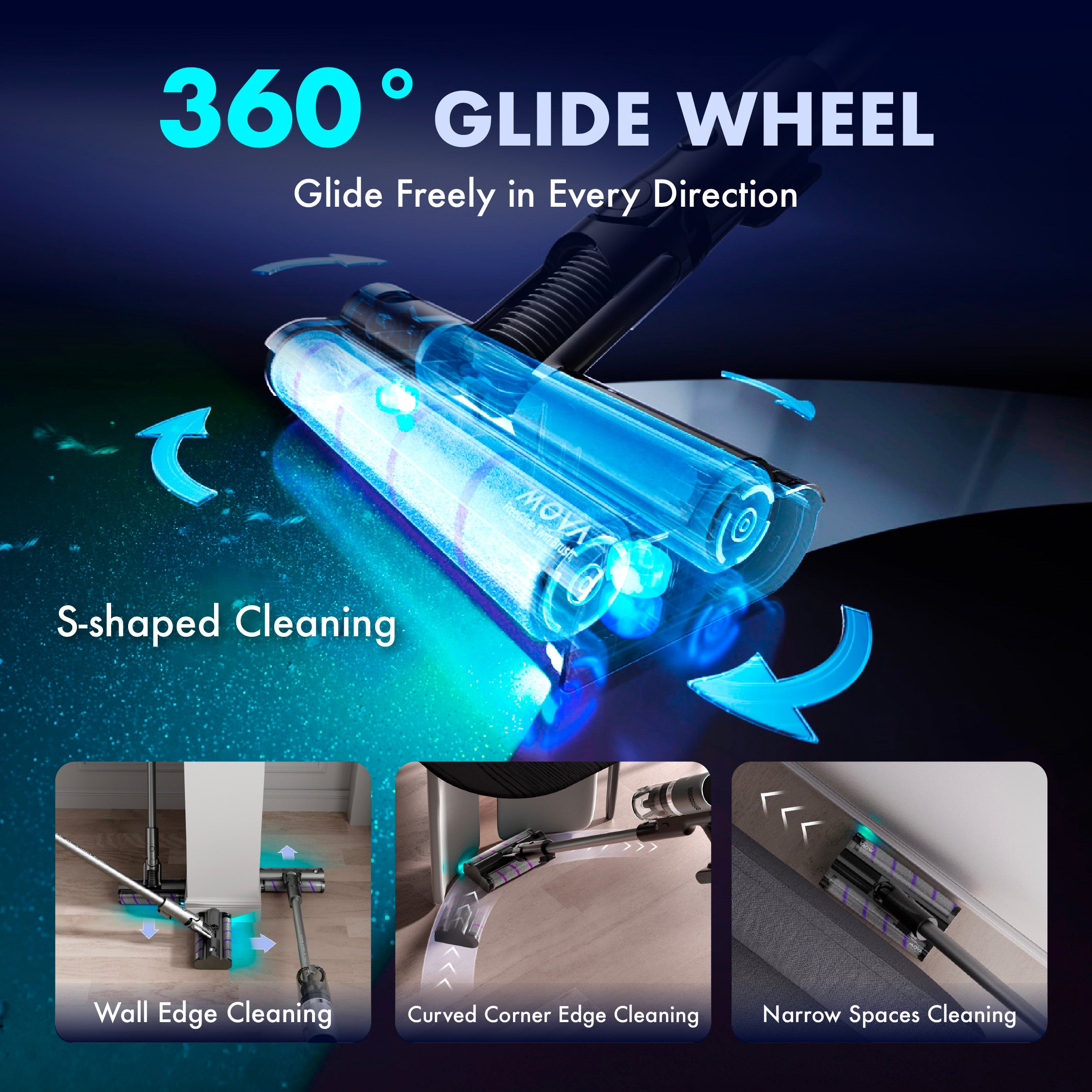 MOVA I10 Cordless Stick Vacuum | 360° FreeGlide™ | Twin Roller Brush | 28,000Pa | 140° Illumination Light | 1.35kg Ultra Lightweight