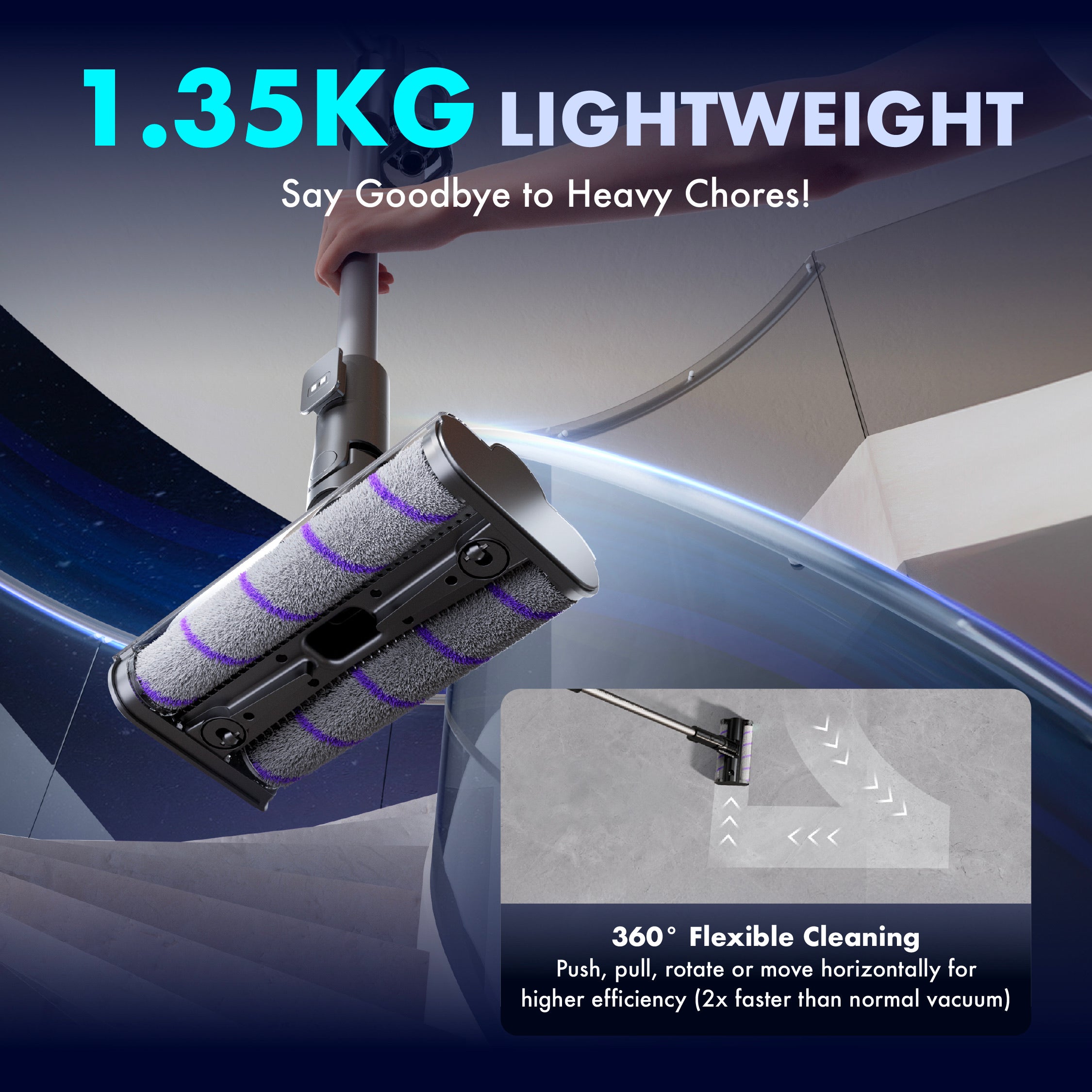 MOVA I10 Cordless Stick Vacuum | 360° FreeGlide™ | Twin Roller Brush | 28,000Pa | 140° Illumination Light | 1.35kg Ultra Lightweight