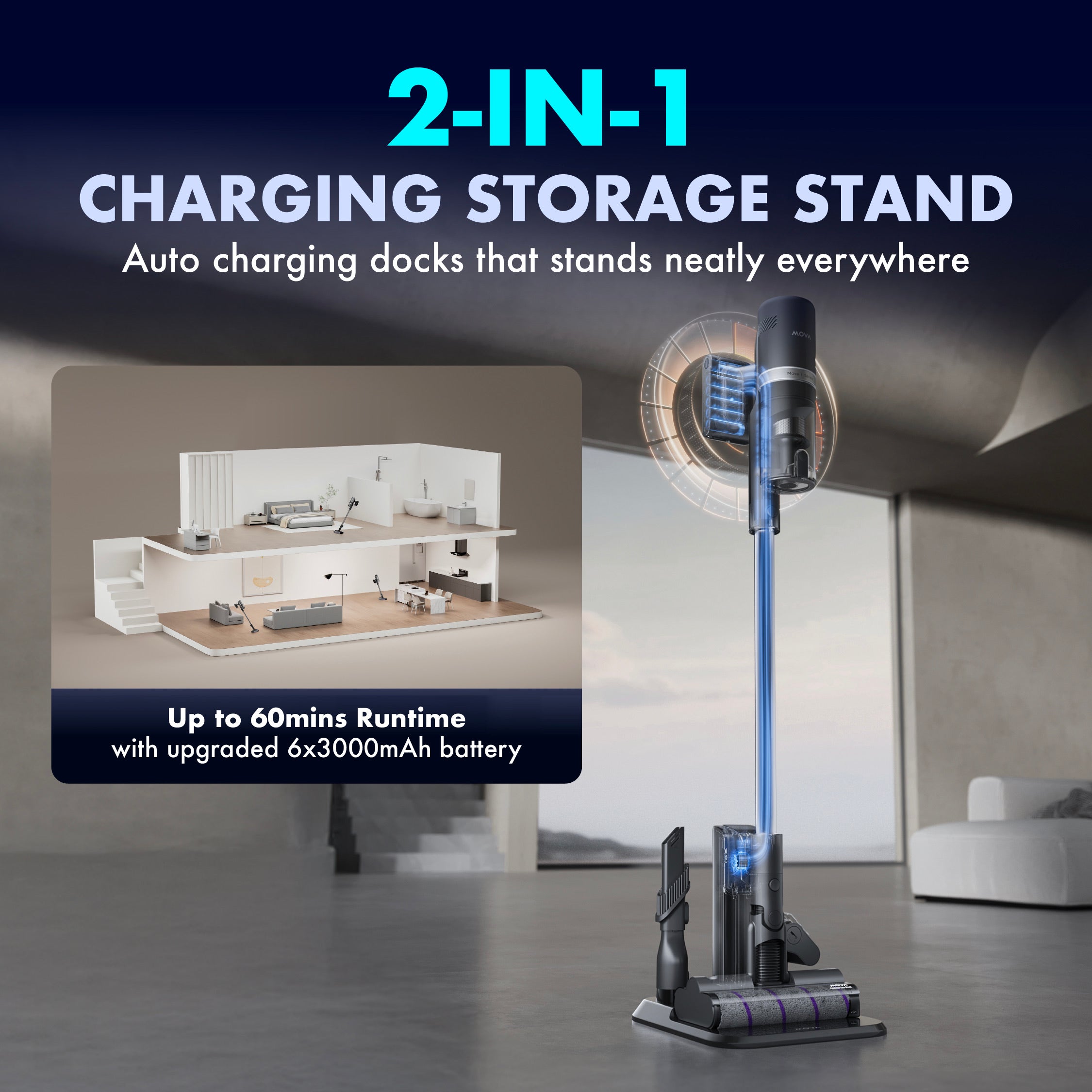 MOVA I10 Cordless Stick Vacuum | 360° FreeGlide™ | Twin Roller Brush | 28,000Pa | 140° Illumination Light | 1.35kg Ultra Lightweight