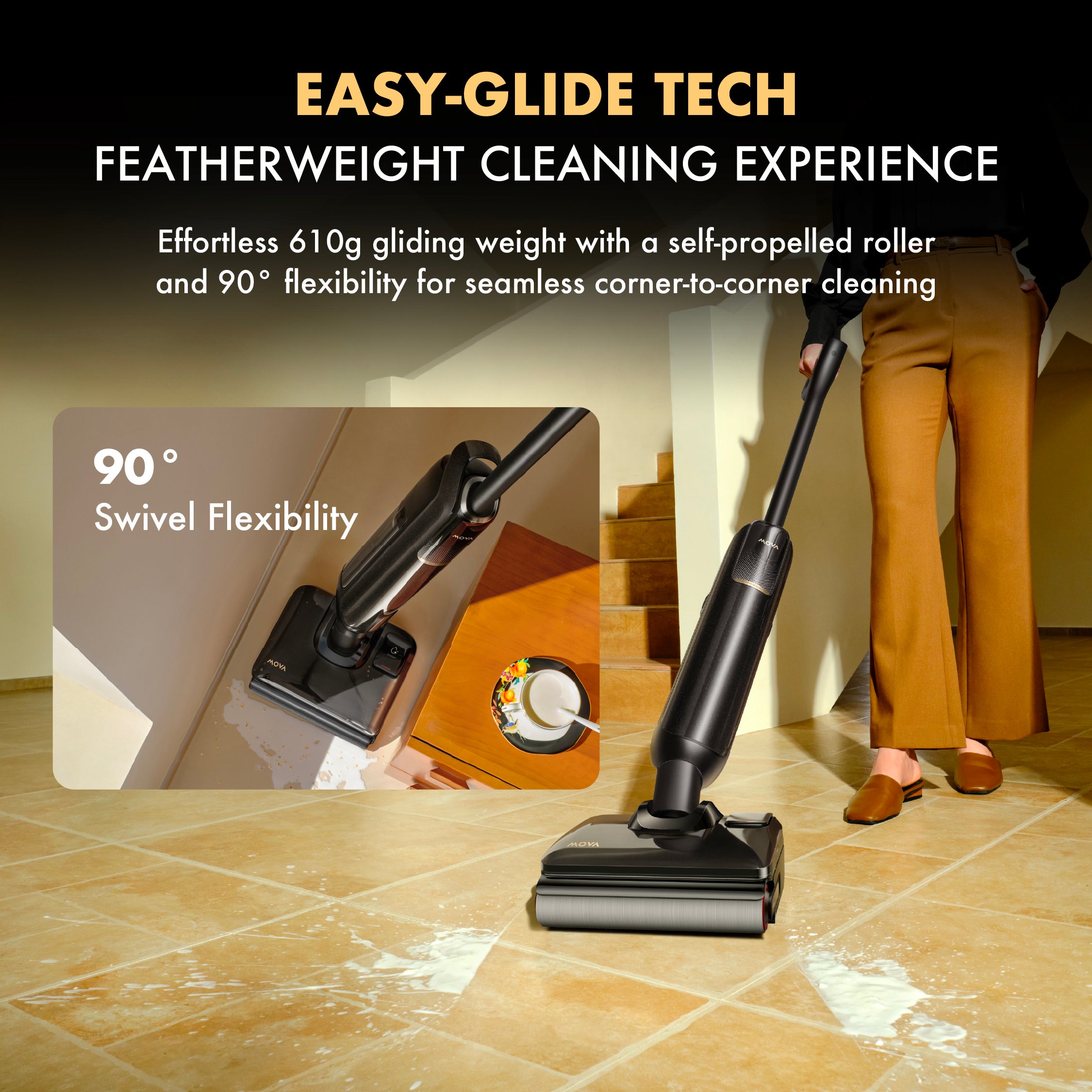 MOVA M50 Wet Dry Floor Washer & Vacuum Cleaner | 100% Anti-tangle | 100°C Self-Cleaning | Odor-Free Deodorizer
