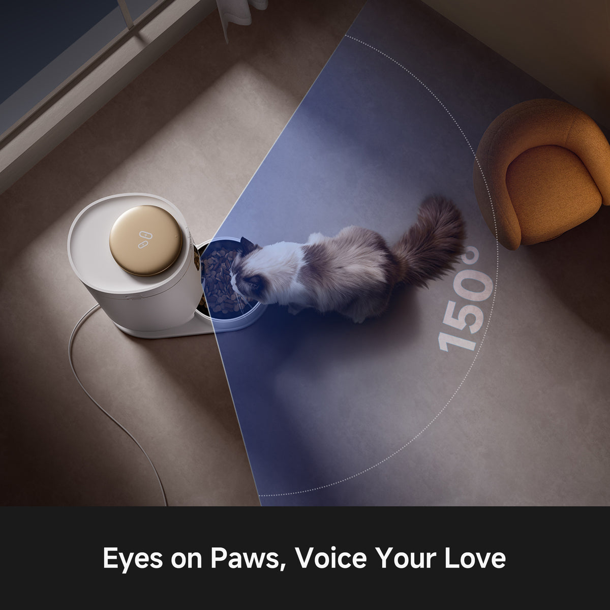 White MOVA smart pet feeder with round top lid and front feeding tray