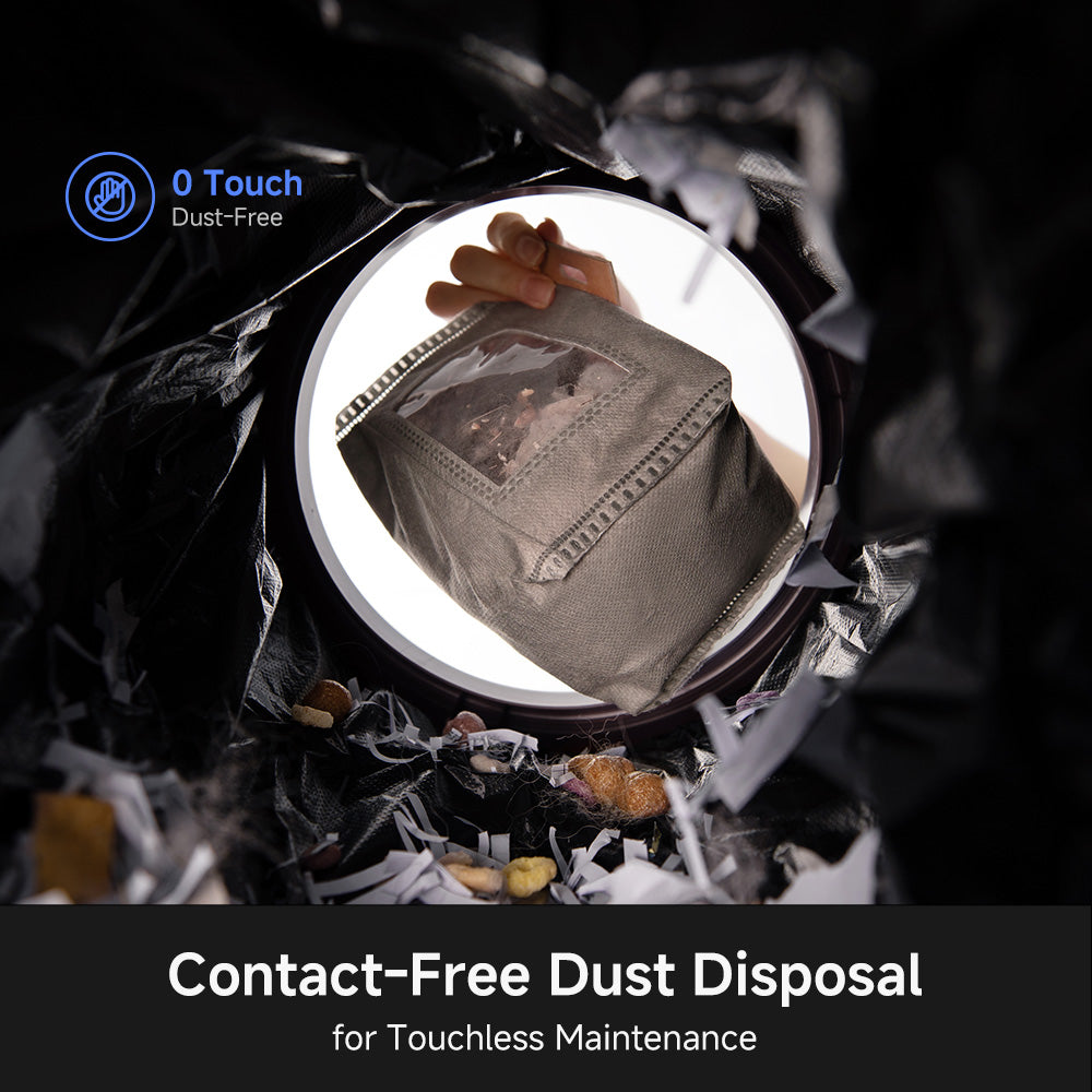 Cordless vacuum dust bag container shown with sealed disposable filter bag