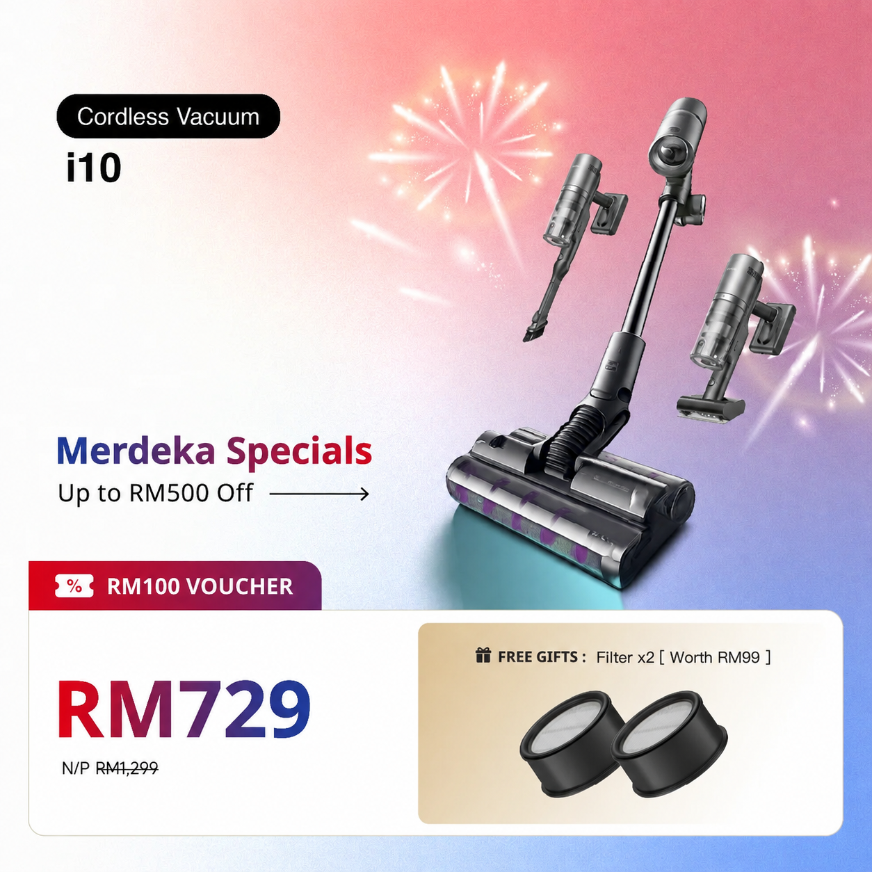 Cordless stick vacuum with floor nozzle and handheld vacuum attachments