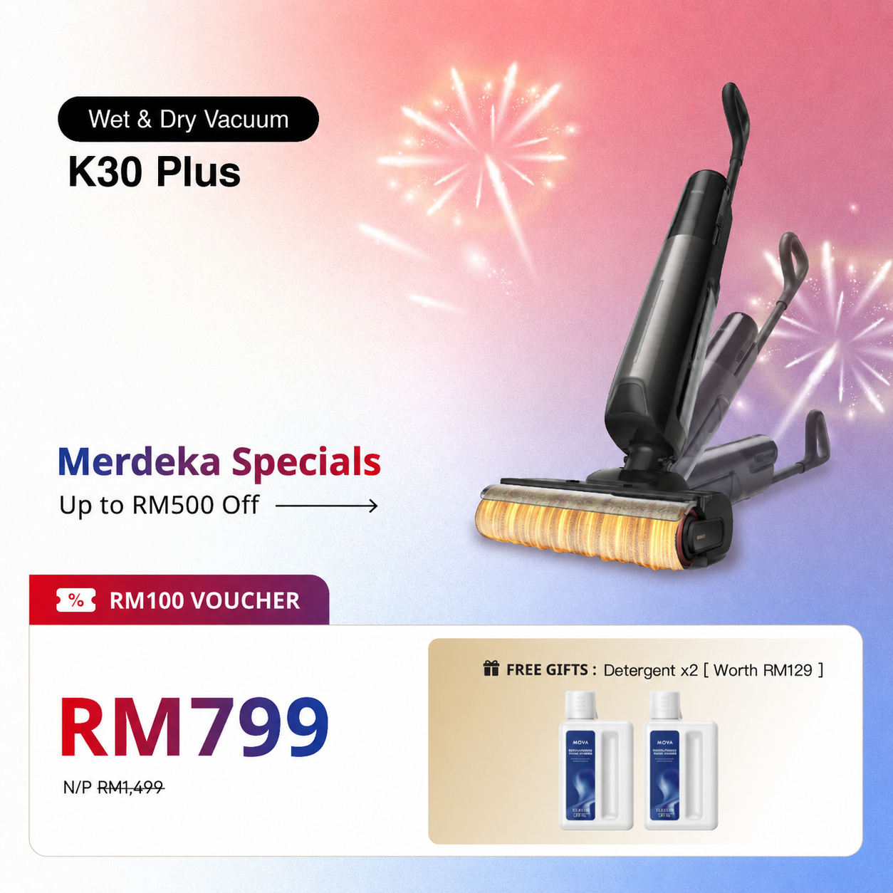 Wet/dry floor washer vacuum with upright wand and detachable roller brush head