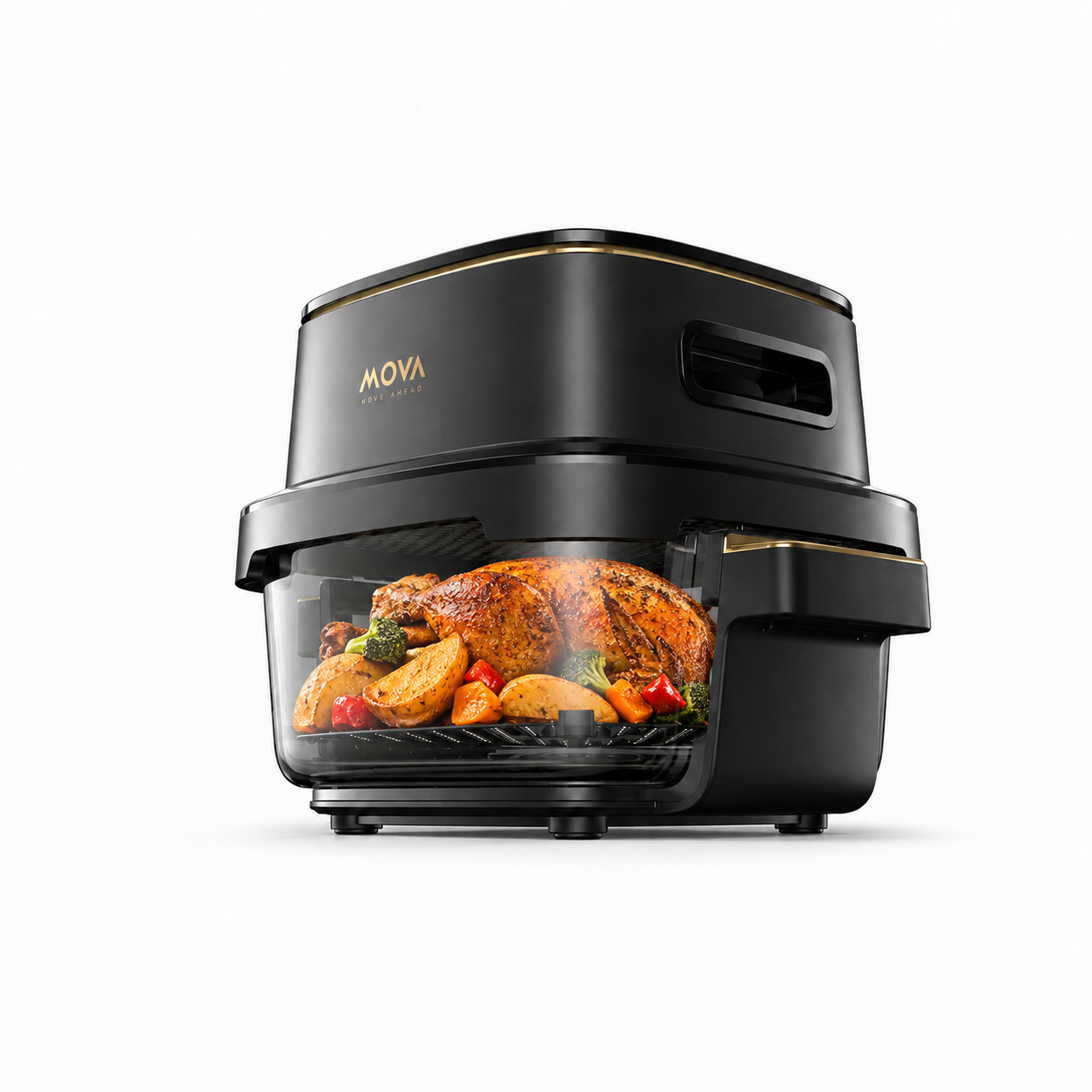 MOVA AF20 Pro Aeroglass air fryer with viewing window and black countertop design