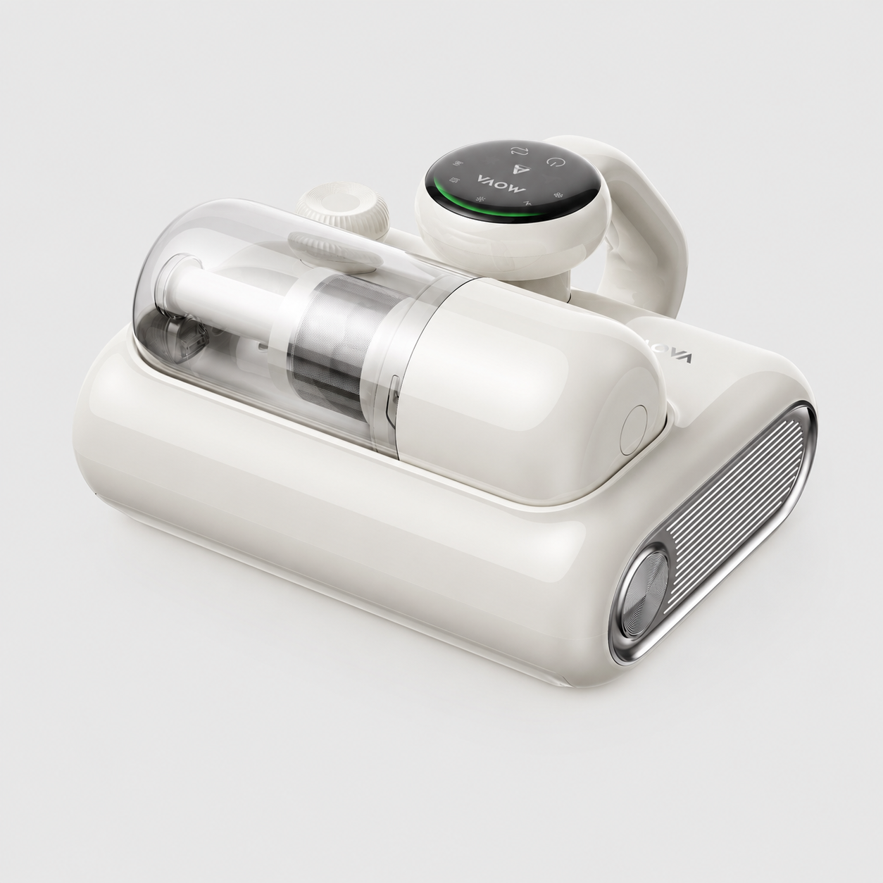 White MOVA Q30 dust-mite vacuum with glowing brush airflow and Q30 label