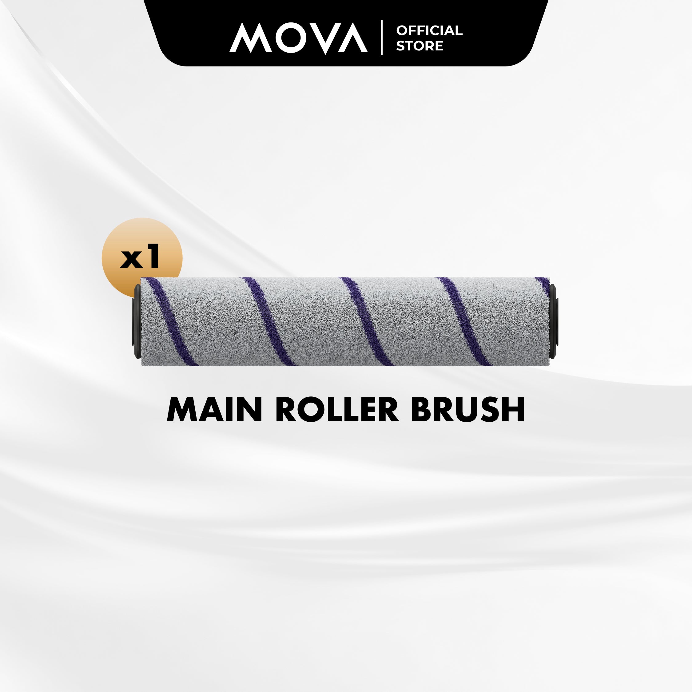 Main roller brush with gray foam and blue-striped bristles