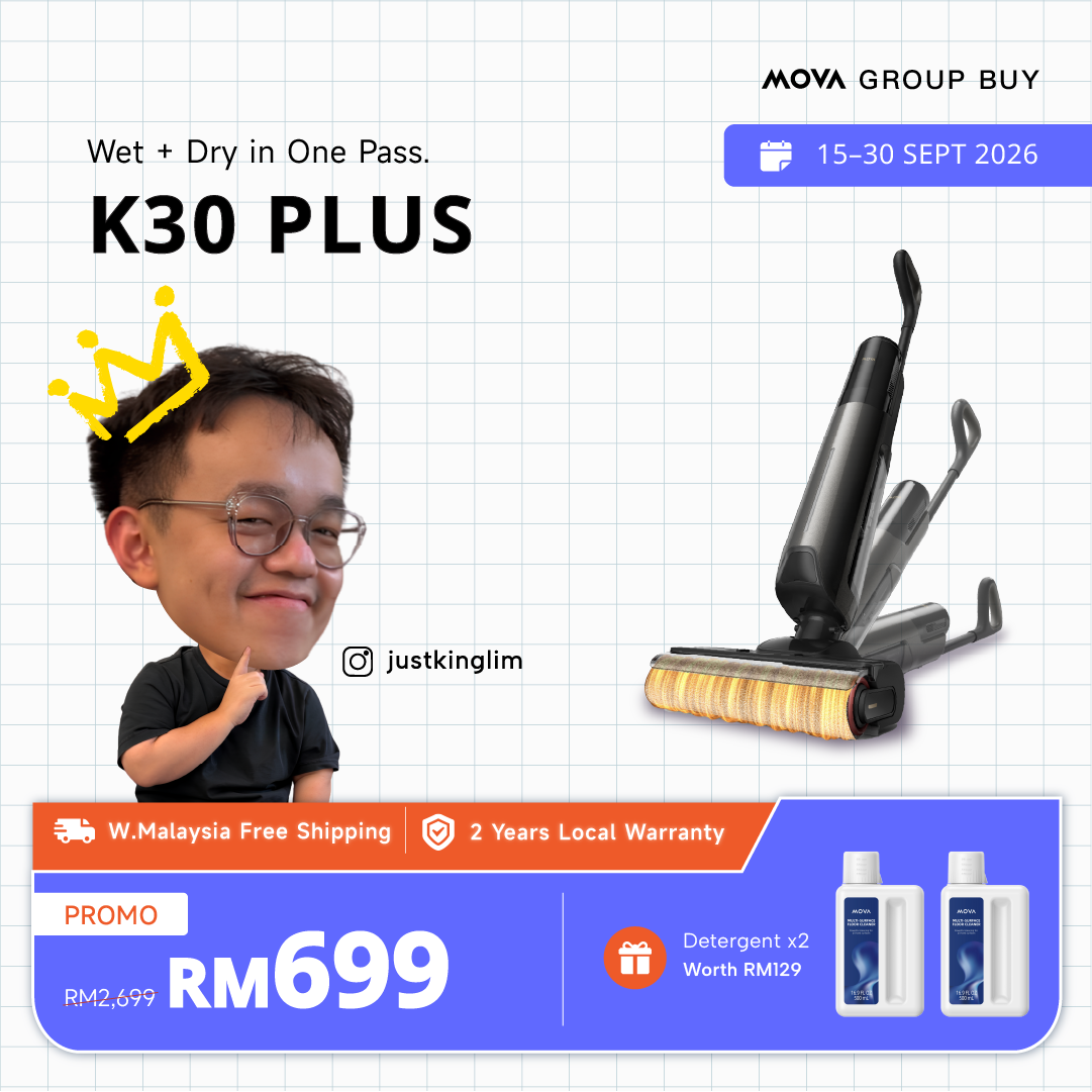 MOVA wet dry floor washer and vacuum cleaner with rotating floor brush head