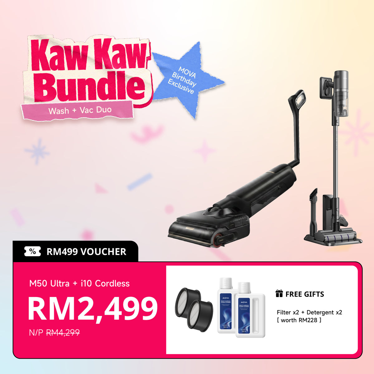 [Wash Vac Duo] MOVA M50 Ultra Wet Dry Vacuum + MOVA i10 Cordless Vacuum