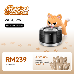 MOVA WF20 Pro pet water fountain with clear top and flowing water spout, black base