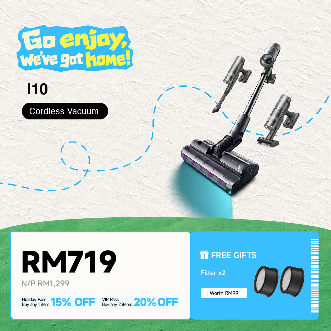 MOVA I10 cordless stick vacuum with two brush tools and detachable hand vacuum