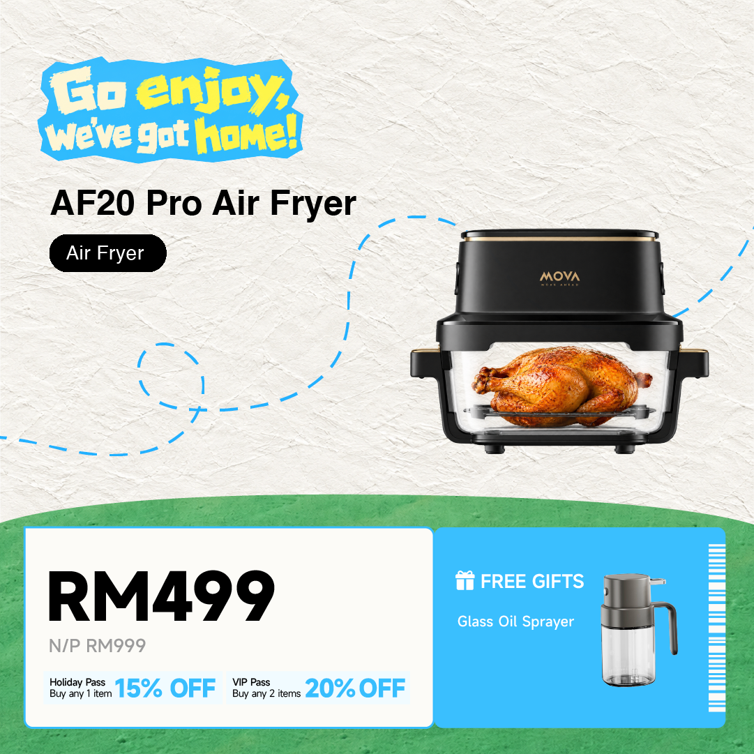 Black Mova AF20 Pro air fryer with cooked chicken in the basket